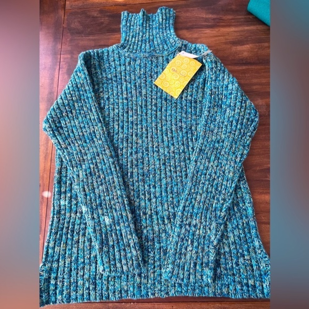 Denim&Co Marked Teal Ribbed Turtleneck Sweater New with Tag